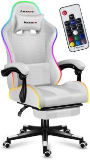 Huzaro Force 4. 7 Gaming Stuhl Bürostuhl Schreibtischstuhl Gamer Sessel bis 140 kg belastbar Duale Neigung Armlehnen Nackenkissen Lendenkissen Fußstütze RGB Mesh Weiß
