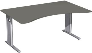 Schreibtisch 'C Fuß Pro' Ergonomieform, feste Höhe 160x100cm, Graphit / Silber