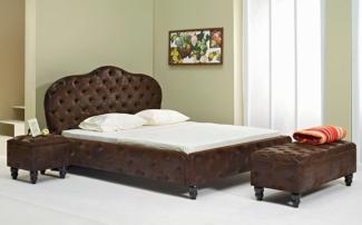 Casa Padrino Chesterfield Doppelbett Dunkelbraun / Schwarz - Verschiedene Größen - Elegantes Massivholz Bett mit Kopfteil - Chesterfield Schlafzimmer Möbel