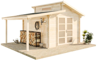 Alpholz Gartenhaus Aktiva mit Schleppdach Gartenhaus aus Holz Holzhaus mit 40 mm Wandstärke inklusive Schleppdach Blockbohlenhaus mit Montagematerial