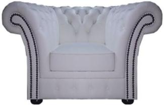 Casa Padrino Chesterfield Echtleder Sessel Weiß 110 x 90 x H. 80 cm - Luxus Kollektion