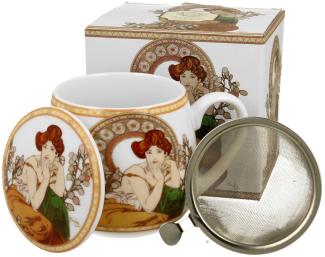 DUO ART GALLERY Fassbecher 430 ml TOPAZ mit Teesieb, New Bone China Porzellan