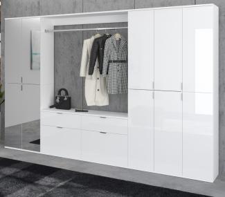 Garderobenschrank mit Spiegel ProjektX in weiß Hochglanz 273 x 193 cm