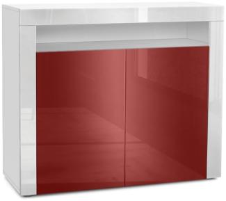 Vladon Kommode Valencia, Sideboard mit 2 Türen und 1 offenem Fach, Weiß matt/Bordeaux Hochglanz/Weiß Hochglanz (108 x 92 x 40 cm)