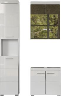 Amanda' Badmöbel Set 3-teilig, Hochglanz weiß, 112 cm, mit Spiegelschrank, ohne Waschbecken