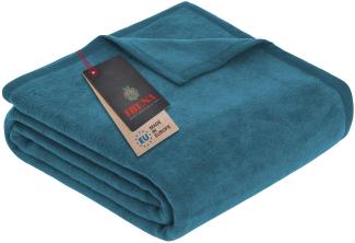 Ibena Porto XXL Decke 180x220 cm – Baumwollmischung weich, warm & waschbar, Tagesdecke Petrol einfarbig