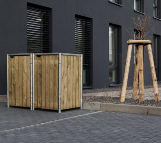 Hide Holz Mülltonnenbox für 2 Mülltonnen 120 Liter | Natur | 64x121x115 cm