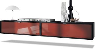 2er-Set TV Board Lana 100, Lowboards je 100 x 29 x 37 cm mit viel Stauraum, Korpus in Schwarz matt, Fronten in Bordeaux Hochglanz