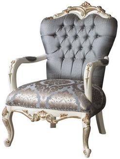 Casa Padrino Luxus Barock Wohnzimmer Sessel mit Glitzersteinen Blau / Weiß / Gold 95 x 80 x H. 115 cm - Edle Wohnzimmer Möbel im Barockstil
