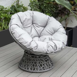 PureHaven Lounge Sessel 92x80x80,5 cm aus Rattan Rundkissen drehbar 360 Grad pflegeleicht elegantes Design verstellbare Kunststofffüßchen Grau/Grau