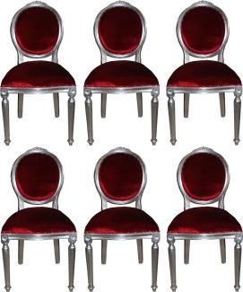 Casa Padrino Luxus Barock Esszimmer Set Medaillon Bordeauxrot / Silber 50 x 52 x H. 99 cm - 6 handgefertigte Esszimmerstühle - Barock Esszimmermöbel