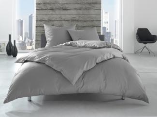 Bettwaesche-mit-Stil Renforcé / Linon Hotelbettwäsche "Lia" 100% Baumwolle grau uni einfarbig Garnitur 250x200 + 2x 60x80cm