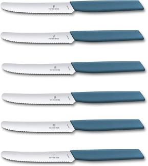 Victorinox 6 Stück Tafelmesser - Tomatenmesser Swiss Modern mit Wellenschliff rostfrei - Swiss Made - Cornflower Blue/Blau