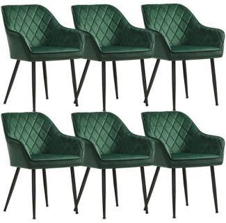 SONGMICS Polsterstuhl mit Armlehnen und Metallbeinen, Samtbezug grau, 6 Stühle, Grün