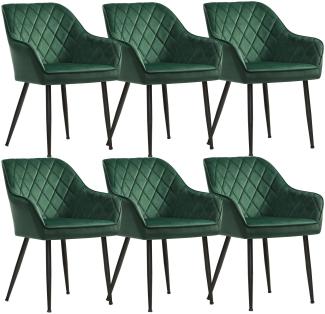 Esszimmerstuhl, 6er Set, Sessel, Polsterstuhl mit Armlehnen, Sitzbreite 49 cm, Metallbeine, Samtbezug, bis 120 kg belastbar, für Arbeitszimmer, Wohnzimmer, Schlafzimmer, grün LDC088C01-6