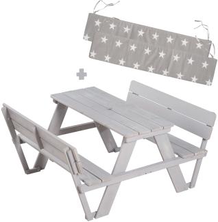 roba 'Picknick for 4, Outdoor +' Kindersitzgarnitur mit Lehne und Bankkissen, Massivholz grau, 107 x 50,5 x 89 cm