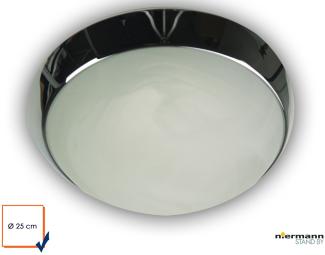 LED Deckenleuchte / Deckenschale rund, Glas Alabaster, Dekorring Chrom, Ø 25cm