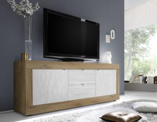 TV-Board >Belinda< in Mercure Holzstruktur / Weiss - 210x66x43cm (BxHxT)