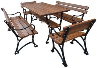 Casa Padrino Jugendstil Gartenmöbel Set Tisch 2 Sitzbänke 2 Stühle mit Armlehnen Braun / Schwarz 150 cm - Gartenmöbel