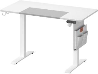 VASAGLE Höhenverstellbarer Schreibtisch elektrisch, 72-120 cm, Tischplatte 60 x 120 cm, Memory-Funktion mit 3 Höhen, mit Organizer und Haken, mattweiß-taubengrau