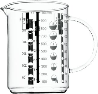 WMF Gourmet Glas Messbecher 1l, hitzebeständiges Glas, Skalierung für Liter, Milliliter, Tassen und Gramm, Transparent