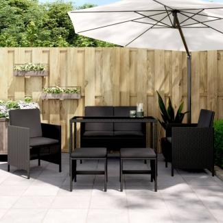 vidaXL 6-tlg. Garten-Essgruppe mit Kissen Schwarz Poly Rattan