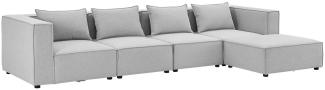 Juskys modulares Sofa Domas XL - Couch für Wohnzimmer - 4 Sitzer - Ottomane, Armlehnen & Kissen - Ecksofa Eckcouch Ecke - Wohnlandschaft Stoff Hellgrau