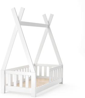 VitaliSpa 'Tipi' Kinderbett, Weiß, 70 x 140 cm, inkl. Rausfallschutz und Lattenrost, Buche massiv