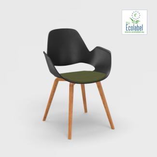 Stuhl mit Armlehne FALK schwarz Eiche massiv geölt Sitzpolster kiefergrün