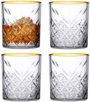 Pasabahce 52790 Whisky Glas Tumbler Timeless im Kristall-Design, Höhe 9,6 cm, 345 ml, 4 Stück, Retro-Design gold