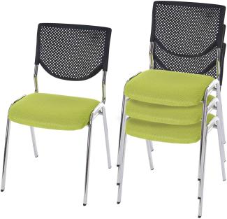 4er-Set Besucherstuhl T401, Konferenzstuhl stapelbar, Stoff/Textil ~ Sitz grün, Füße chrom