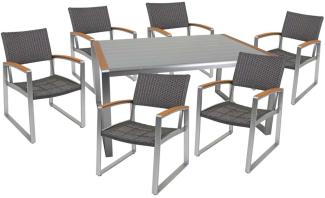 Tischgruppe, Aluminium, geflechtet, Glas, silber, Höhe 84 cm