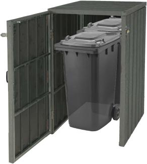 XL 1er-/2er-WPC-Mülltonnenverkleidung HWC-J28, Premium Mülltonnenbox, Metall Holzoptik, erweiterbar ~ grau
