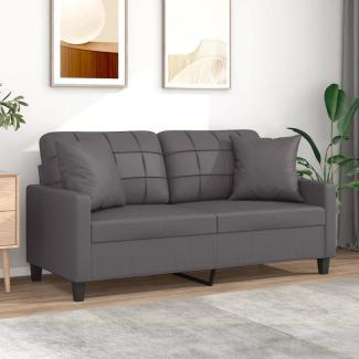 2-Sitzer-Sofa mit Zierkissen Grau 140 cm Kunstleder (Farbe: Grau)