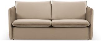 Micadoni 3-Sitzer Samtstoff Sofa mit Bettfunktion Agate | Bezug Beige | Beinfarbe Black Plastic