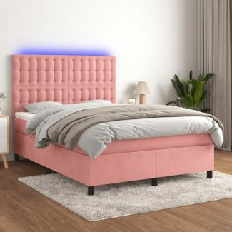 vidaXL Boxspringbett mit Matratze & LED Rosa 140x200 cm Samt