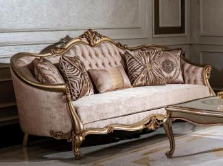 Casa Padrino Luxus Barock Sofa Rosa / Gold - Handgefertigtes Wohnzimmer Sofa mit dekorativen Kissen - Wohnzimmer Möbel - Barock Möbel