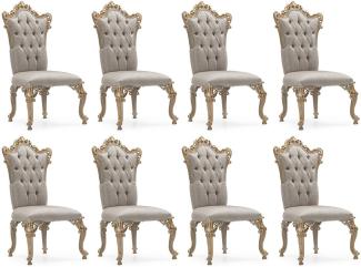 Casa Padrino Luxus Barock Esszimmer Stuhl 8er Set Silber / Grau / Gold - Prunkvolle Barockstil Küchen Stühle - Luxus Esszimmer Möbel im Barockstil - Barock Esszimmer Möbel - Barockstil Möbel