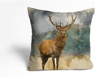 Queence Kissenbezug - "Deer Painting" Hochwertiger Digitaldruck auf seidenmatten Satin mit Reißverschluss, Format: 40x40cm