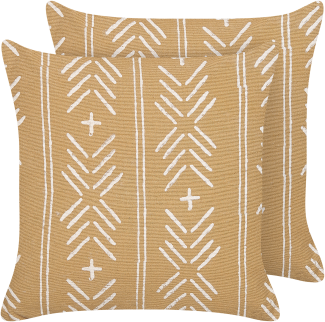 Kissen 2er Set Blockdruck Baumwolle Sandbeige BANYAN 45 x 45 cm