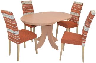 5tlg. Tischgruppe "Charlotte I" mit Auszugstisch, buchefarben, Stoff Terra