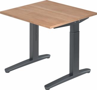 bümö® Design Schreibtisch XB-Serie höhenverstellbar, Tischplatte 80 x 80 cm in Nussbaum, Gestell in graphit