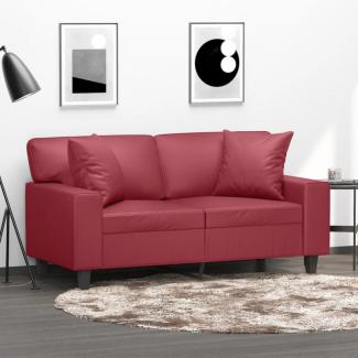 2-Sitzer-Sofa mit Zierkissen Weinrot 120 cm Kunstleder (Farbe: Rot)