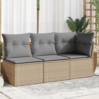 vidaXL Gartensofa mit Kissen 3-Sitzer Beige Poly Rattan