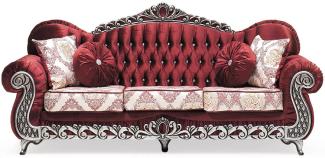 Casa Padrino Luxus Barock Sofa Bordeauxrot / Creme / Silber - Prunkvolles Wohnzimmer Sofa mit elegantem Muster und Glitzersteinen - Wohnzimmer Möbel im Barockstil - Barock Möbel - Edel & Prunkvoll