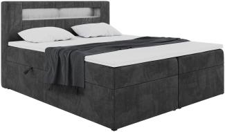 MEBLINI Boxspringbett ASPIN 160x200 cm mit Bettkasten und LED - H3/Schwarz Samt Polsterbett - Doppelbett mit Topper & Taschenfederkern-Matratze