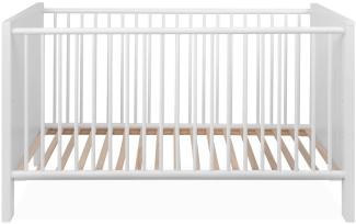 Babybett Kinderbett 140x70 cm Umbaubar Gitterbett Höhenverstellbar Holz Weiß Schutzgitter