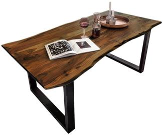 Loreno® Baumkantentisch Quinn (1 Tischplatte und 2 Gestelle), Akazienholz, natürliche Baumkante, Metallgestell U-Form, bis 3 Meter