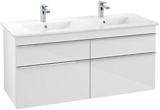 VILLEROY & BOCH VENTICELLO Waschbeckenunterschrank 125 cm breit, Weiß, Griff Chrom, 4 Schubladen, für Doppelwaschbecken