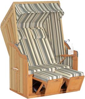SunnySmart Garten-Strandkorb Rustikal 50 PLUS 2-Sitzer beige/grau mit Kissen